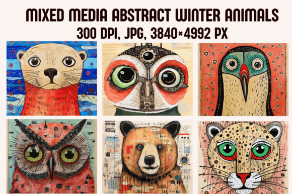 Download Mixed Media Abstract Winter Animals - Winter animals Collection
