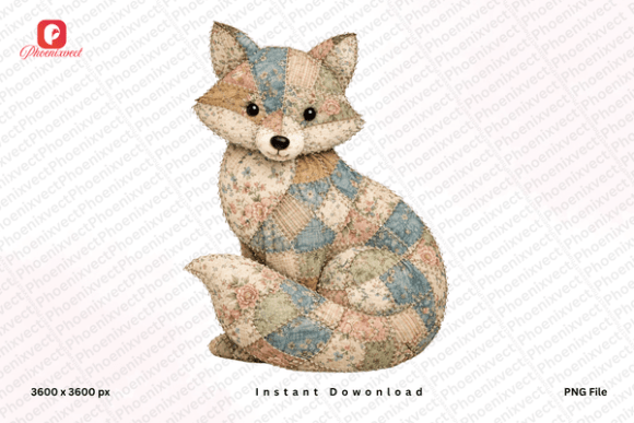 Download Vintage Patchwork Fox PNG - Fox Collection