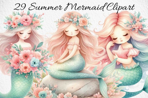 Download Summer Mermaid Clipart - Premium Bundle