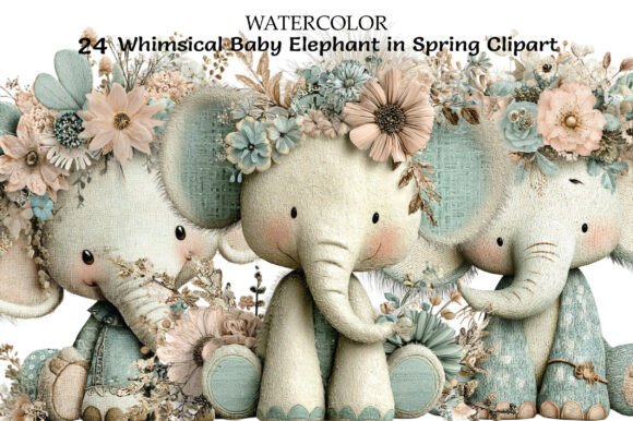 Download Whimsical Baby Elephant Spring Clipart - Premium Bundle