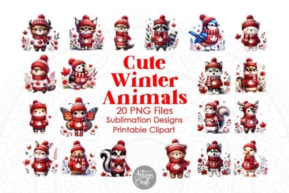 Download Cute Winter Animals with Maple Leaf Bundle - Winter animals Collection