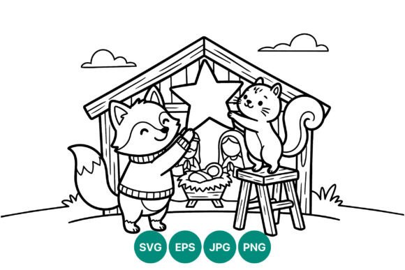 Download Fox and Squirrel Nativity Star Line Art - Fox Collection