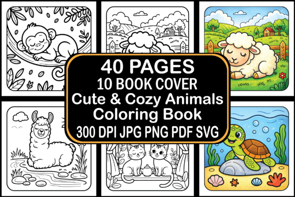 Download Cute &amp; Cozy Animals Coloring Book - Premium Bundle