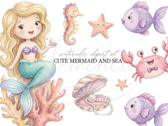 Download Cute Mermaid Clipart PNG Bundle - Mermaid clipart Collection