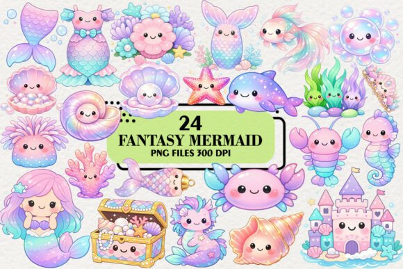 Download Kawaii Fantasy Mermaid Clipart Bundle - Mermaid clipart Collection