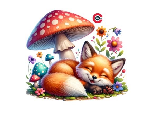 Download Sleepy Cute Fox Under Mushroom Clipart - Fox Collection